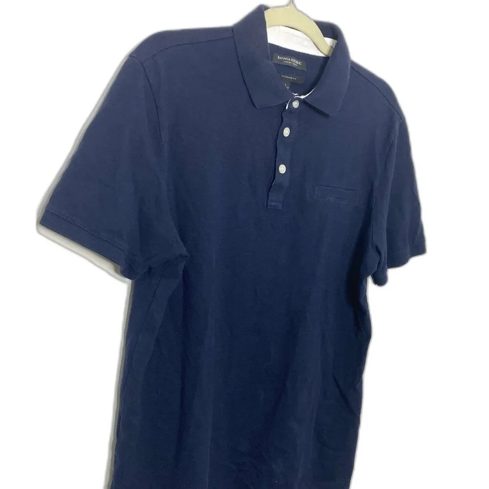 Banana Republic Blue Cotton Polo Shirt Mens Standard Fit Short Sleeve Classic L